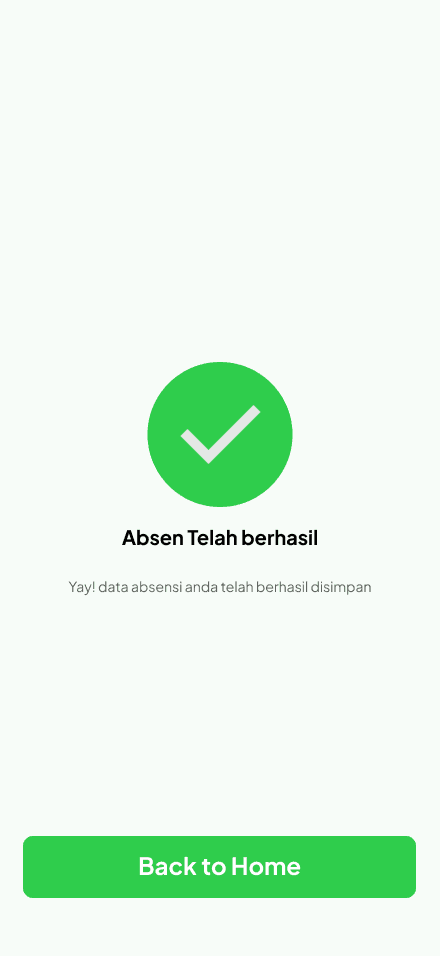 Layar absen berhasil MerchGo