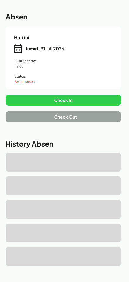 Layar absen MerchGo