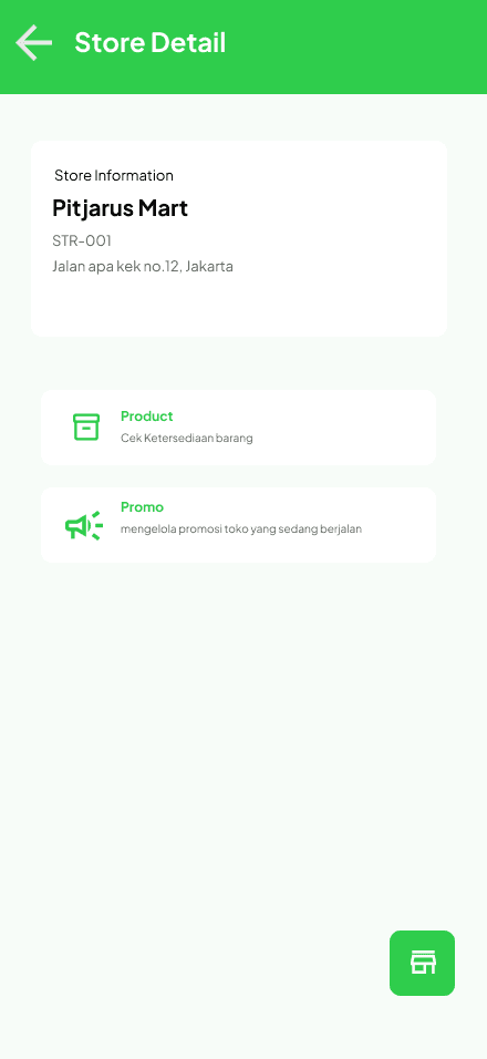 Layar detail toko MerchGo